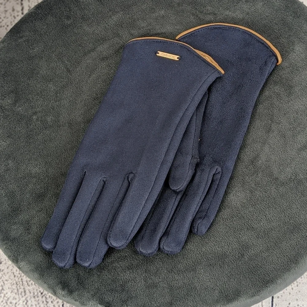 Navy blue ultra suede gloves, touchscreen, driving, unisex